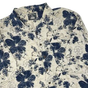 Dickie Walker‎ Men's 100% Silk Cream and Navy Floral Hawaiian Shirt Size XXL